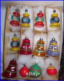 WW2 ERA PREMIER Glass Christmas OrnamentsUNSILVERED DBL IndentsBellsBalls 12