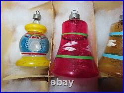 WW2 ERA PREMIER Glass Christmas OrnamentsUNSILVERED DBL IndentsBellsBalls 12