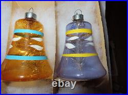 WW2 ERA PREMIER Glass Christmas OrnamentsUNSILVERED DBL IndentsBellsBalls 12