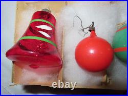 WW2 ERA PREMIER Glass Christmas OrnamentsUNSILVERED DBL IndentsBellsBalls 12