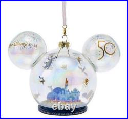 Walt Disney World 50th Anniversary Glass Castle Globe Christmas Ornament NEW
