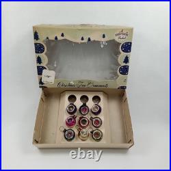 Wartime Christmas Ornament Shiny Brite Miniature Reflector Set Of 9 & Box 1940s