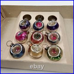 Wartime Christmas Ornament Shiny Brite Miniature Reflector Set Of 9 & Box 1940s