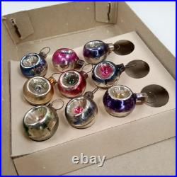 Wartime Christmas Ornament Shiny Brite Miniature Reflector Set Of 9 & Box 1940s