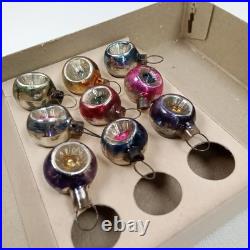 Wartime Christmas Ornament Shiny Brite Miniature Reflector Set Of 9 & Box 1940s