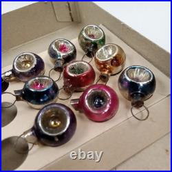Wartime Christmas Ornament Shiny Brite Miniature Reflector Set Of 9 & Box 1940s