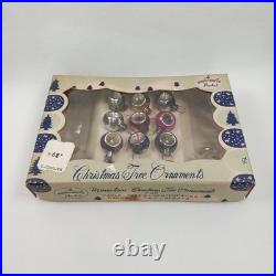 Wartime Christmas Ornament Shiny Brite Miniature Reflector Set Of 9 & Box 1940s