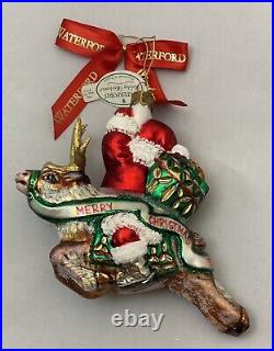 Waterford Christmas Ornament Merry Christmas to All Santa on Reindeer Glass