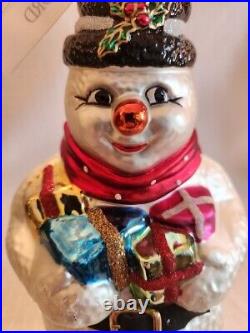 Waterford Holiday Heirloom 1999 Collector's Snowman Glass Ornament 9.5H- NOS