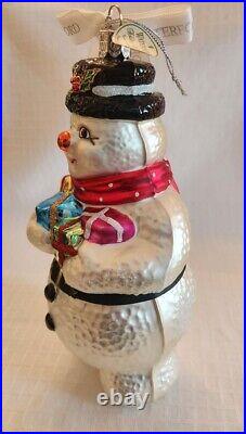 Waterford Holiday Heirloom 1999 Collector's Snowman Glass Ornament 9.5H- NOS