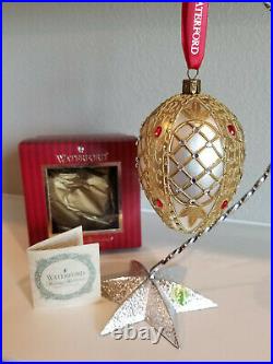 Waterford Holiday Heirlooms Golden Lace Egg Jeweled Christmas Ornament Mint 4.5