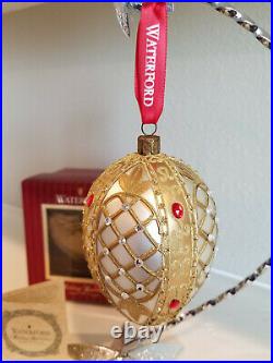 Waterford Holiday Heirlooms Golden Lace Egg Jeweled Christmas Ornament Mint 4.5