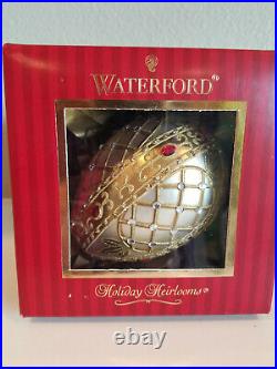 Waterford Holiday Heirlooms Golden Lace Egg Jeweled Christmas Ornament Mint 4.5