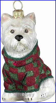 Westie in Checkered Coat Polish Glass Christmas Ornament West