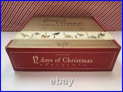 William Sonoma 12 Days Of Christmas Glass Ornaments Complete Set In Original Box