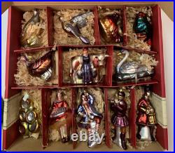 William Sonoma 12 Days Of Christmas Glass Ornaments Complete Set In Original Box