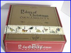 Williams Sonoma 12 Days of Christmas Blown Glass Ornament Set in Box