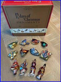 Williams Sonoma 12 Days of Christmas Glass Ornaments Full Set with box