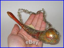 Wire Wrapped Antique Glass German Pipe Early Figural Christmas Ornament 1910's